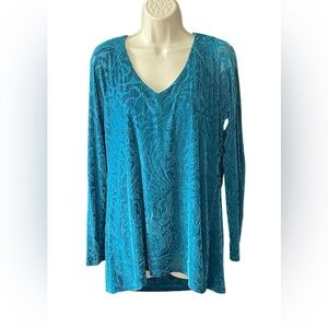 MiracleBody By Miraclesuit  Womens Teal Crushed Velvet Tunic Top M Paisley